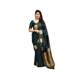 Mayawye Women's Silk Printed Saree With Unstitched Blouse 5.5Mtr (Green)