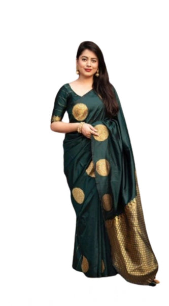 Mayawye Women's Silk Printed Saree With Unstitched Blouse 5.5Mtr (Green)