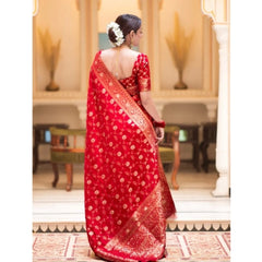 Mayawye Women's Silk Printed Saree With Unstitched Blouse 5.5Mtr (Red)