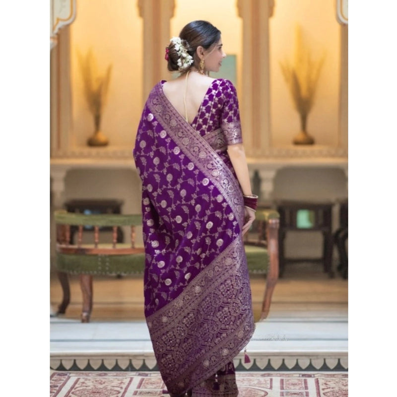 Mayawye Women's Silk Printed Saree With Unstitched Blouse 5.5Mtr (Purple)