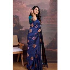 Mayawye Women's Silk Printed Saree With Unstitched Blouse 5.5Mtr (Navy Blue)