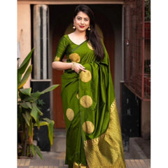 Mayawye Women's Silk Printed Saree With Unstitched Blouse 5.5Mtr (Green)