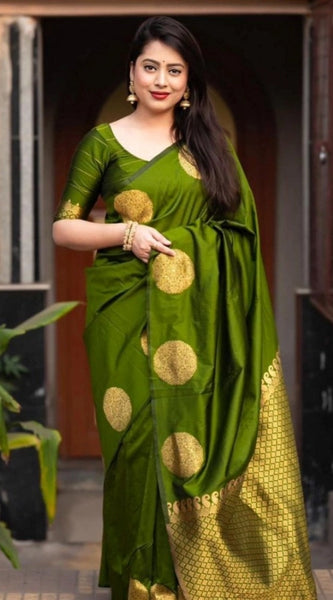 Mayawye Women's Silk Printed Saree With Unstitched Blouse 5.5Mtr (Green)