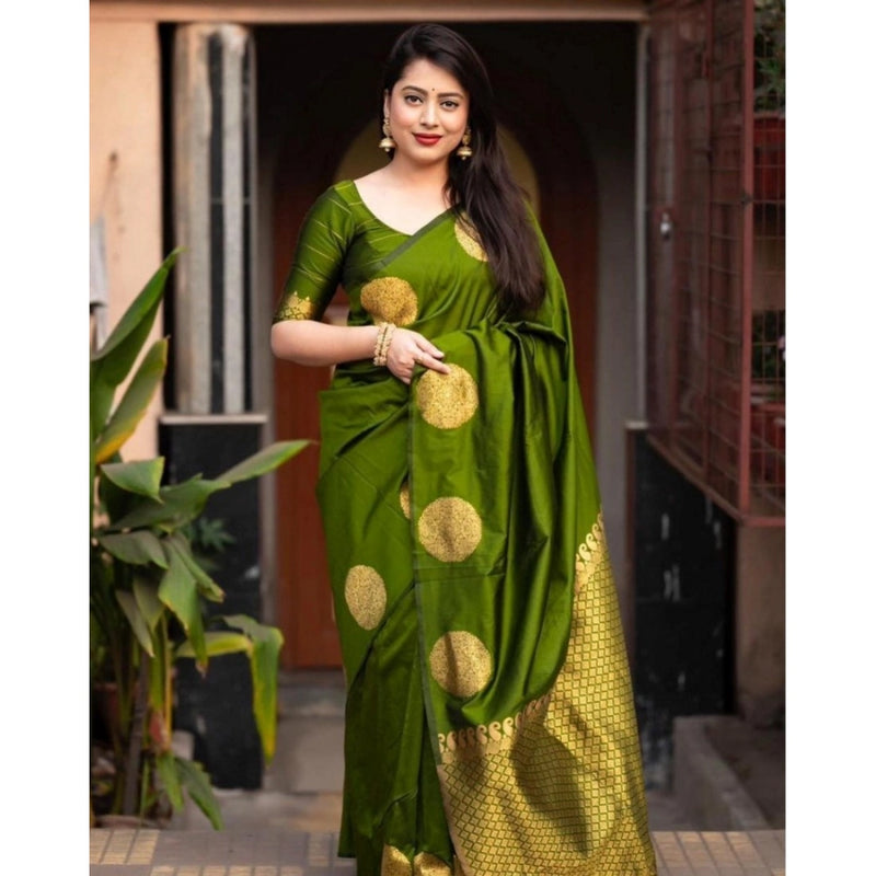 Mayawye Women's Silk Printed Saree With Unstitched Blouse 5.5Mtr (Green)