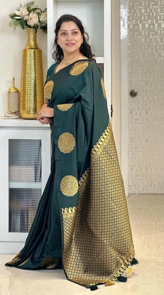 Mayawye Women's Silk Printed Saree With Unstitched Blouse 5.5Mtr (Green)