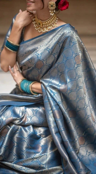 Mayawye Women's Silk Printed Saree With Unstitched Blouse 5.5Mtr (Rama)