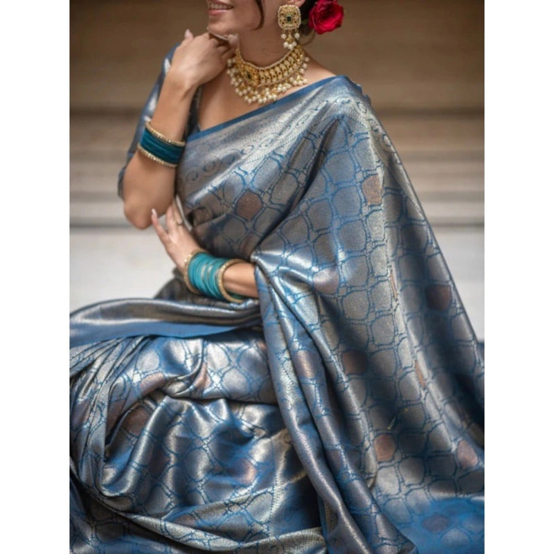 Mayawye Women's Silk Printed Saree With Unstitched Blouse 5.5Mtr (Rama)