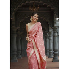 Mayawye Women's Cotton  Printed Saree With Unstitched Blouse 5.5Mtr (Peach)