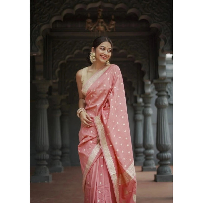 Mayawye Women's Cotton  Printed Saree With Unstitched Blouse 5.5Mtr (Peach)