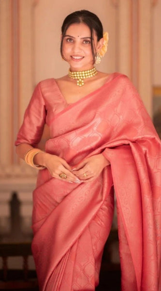 Mayawye Women's Silk Printed Saree With Unstitched Blouse 5.5Mtr (Pink)