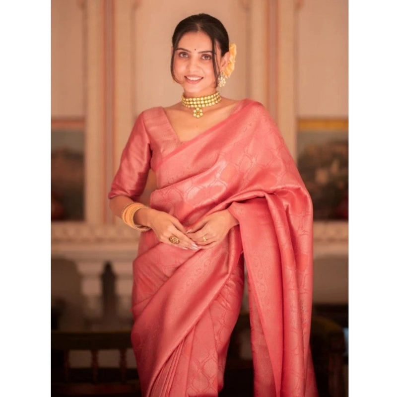 Mayawye Women's Silk Printed Saree With Unstitched Blouse 5.5Mtr (Pink)