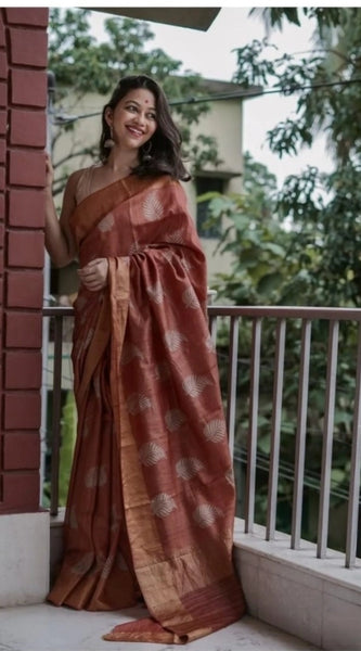 Mayawye Women's Silk Printed Saree With Unstitched Blouse 5.5Mtr (Maroon)