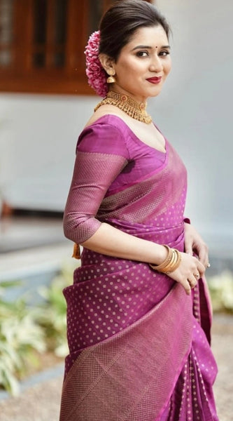 Mayawye Women's Silk Printed Saree With Unstitched Blouse 5.5Mtr (Purple)