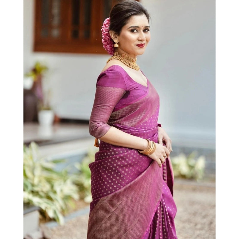 Mayawye Women's Silk Printed Saree With Unstitched Blouse 5.5Mtr (Purple)