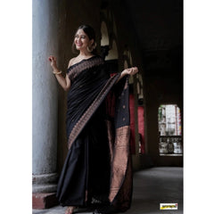 Mayawye Women's Silk Printed Saree With Unstitched Blouse 5.5Mtr (Black)