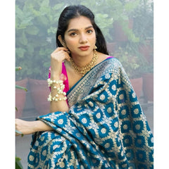 Mayawye Women's Silk Printed Saree With Unstitched Blouse 5.5Mtr (Sky Blue)