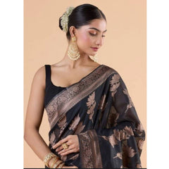 Mayawye Women's Silk Printed Saree With Unstitched Blouse 5.5Mtr (Black)