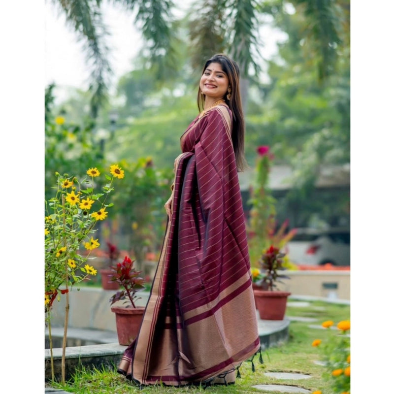 Mayawye Women's Silk Printed Saree With Unstitched Blouse 5.5Mtr (Maroon)