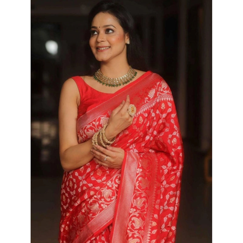 Mayawye Women's Silk Printed Saree With Unstitched Blouse 5.5Mtr (Orange)