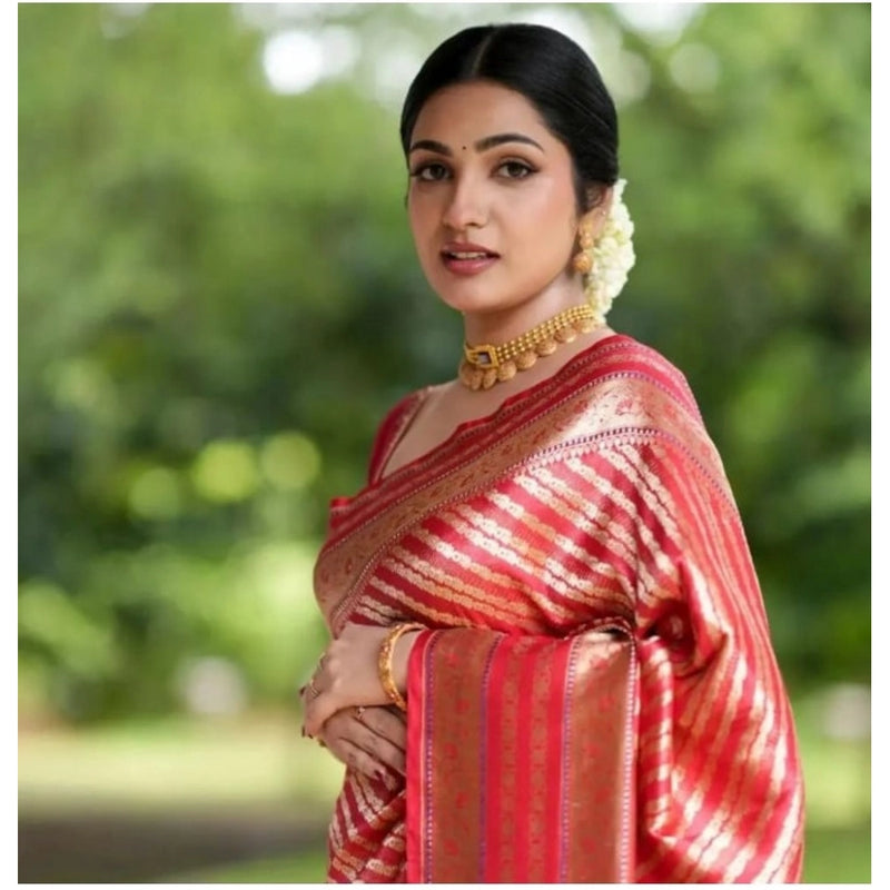 Mayawye Women's Silk Printed Saree With Unstitched Blouse 5.5Mtr (Pink)