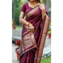 Mayawye Women's Silk Printed Saree With Unstitched Blouse 5.5Mtr (Maroon)