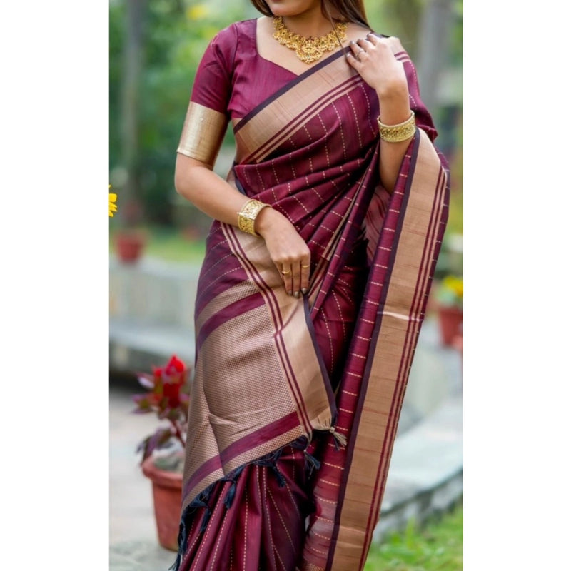 Mayawye Women's Silk Printed Saree With Unstitched Blouse 5.5Mtr (Maroon)