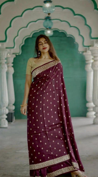 Mayawye Women's Cotton  Printed Saree With Unstitched Blouse 5.5Mtr (Purple)