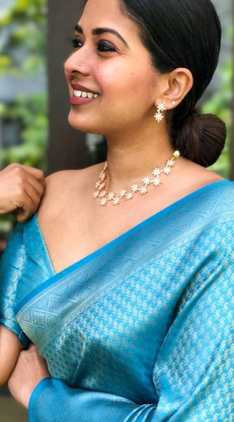 Mayawye Women's Silk Printed Saree With Unstitched Blouse 5.5Mtr (Sky Blue)