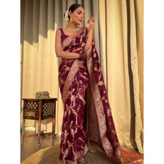 Mayawye Women's Silk Printed Saree With Unstitched Blouse 5.5Mtr (Maroon)