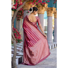 Mayawye Women's Silk Printed Saree With Unstitched Blouse 5.5Mtr (Pink)