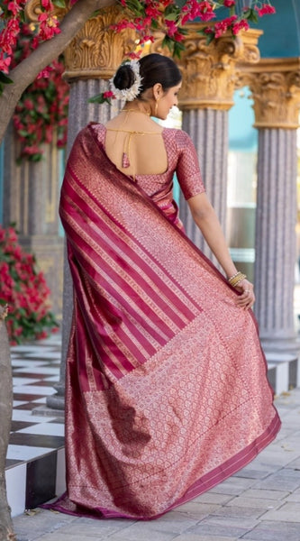 Mayawye Women's Silk Printed Saree With Unstitched Blouse 5.5Mtr (Pink)
