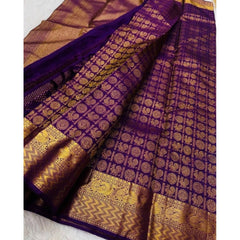Mayawye Women's Silk Printed Saree With Unstitched Blouse 5.5Mtr (Purple)
