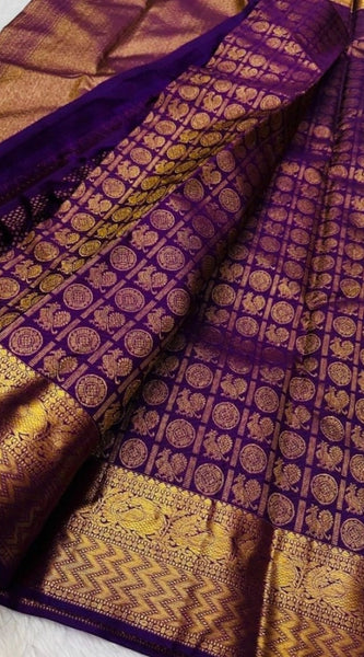 Mayawye Women's Silk Printed Saree With Unstitched Blouse 5.5Mtr (Purple)