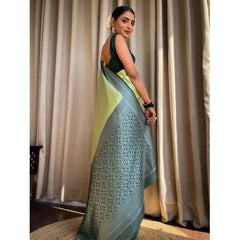 Mayawye Women's Silk Printed Saree With Unstitched Blouse 5.5Mtr (Sea Green)
