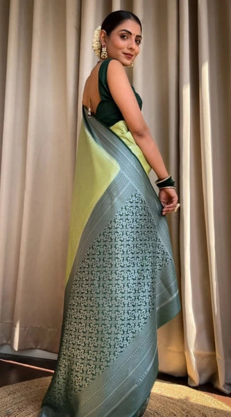 Mayawye Women's Silk Printed Saree With Unstitched Blouse 5.5Mtr (Sea Green)