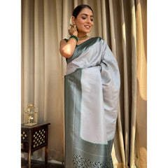 Mayawye Women's Silk Printed Saree With Unstitched Blouse 5.5Mtr (Grey)
