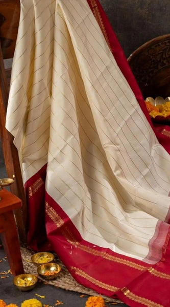 Mayawye Women's Silk Printed Saree With Unstitched Blouse 5.5Mtr (Off White)