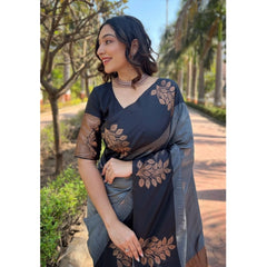 Mayawye Women's Silk Printed Saree With Unstitched Blouse 5.5Mtr (Grey)