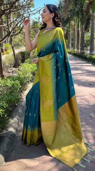 Mayawye Women's Silk Printed Saree With Unstitched Blouse 5.5Mtr (Rama)