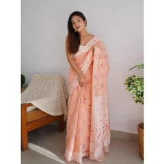 Mayawye Women's Cotton  Printed Saree With Unstitched Blouse 5.5Mtr (Peach)