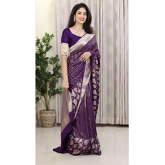 Mayawye Women's Silk Printed Saree With Unstitched Blouse 5.5Mtr (Purple)