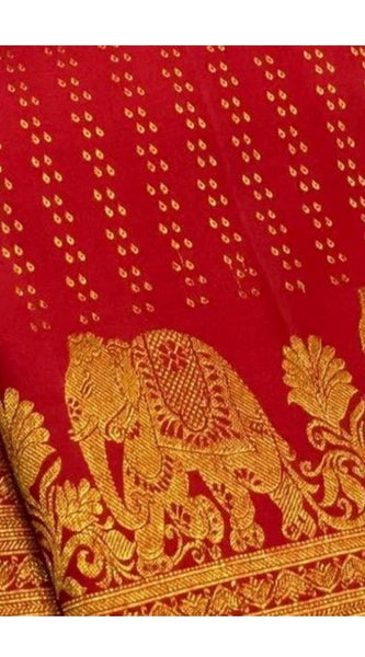 Mayawye Women's Silk Printed Saree With Unstitched Blouse 5.5Mtr (Red)