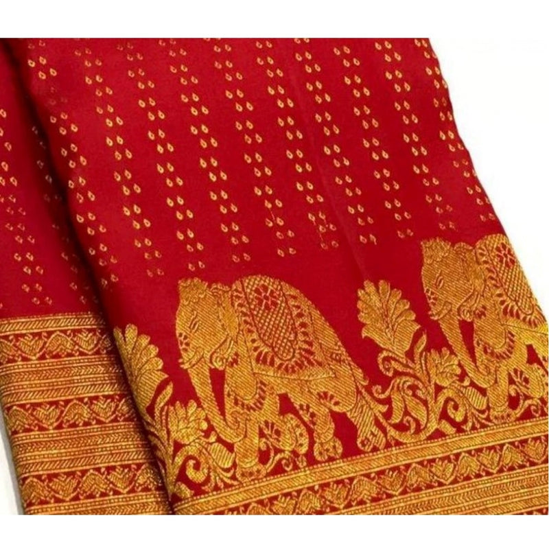 Mayawye Women's Silk Printed Saree With Unstitched Blouse 5.5Mtr (Red)