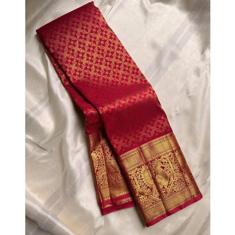 Mayawye Women's Silk Printed Saree With Unstitched Blouse 5.5Mtr (Maroon)