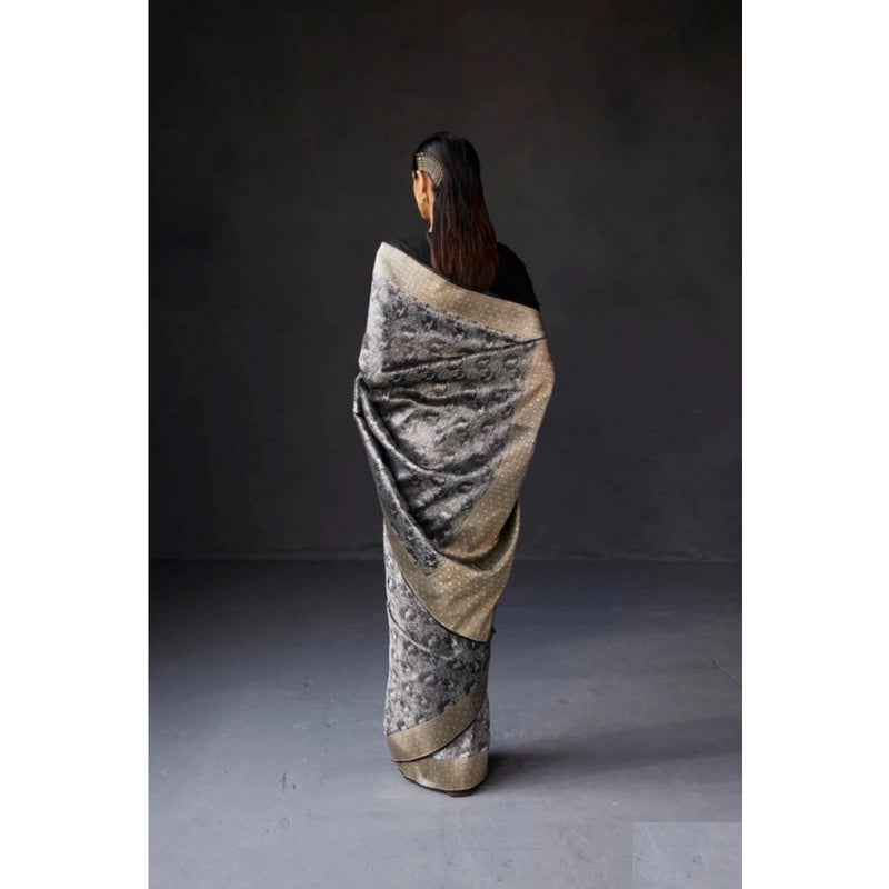 Mayawye Women's Silk Printed Saree With Unstitched Blouse 5.5Mtr (Grey)