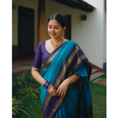 Mayawye Women's Silk Printed Saree With Unstitched Blouse 5.5Mtr (Blue)