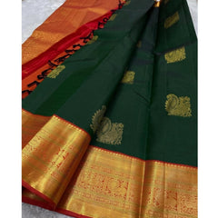 Mayawye Women's Silk Printed Saree With Unstitched Blouse 5.5Mtr (Green)