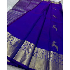 Mayawye Women's Silk Printed Saree With Unstitched Blouse 5.5Mtr (Royal Blue)