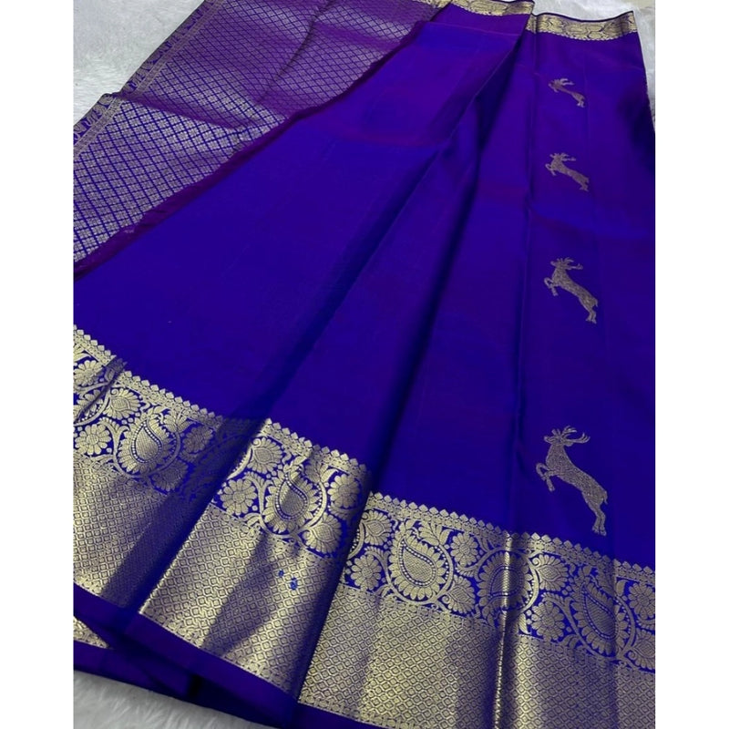 Mayawye Women's Silk Printed Saree With Unstitched Blouse 5.5Mtr (Royal Blue)