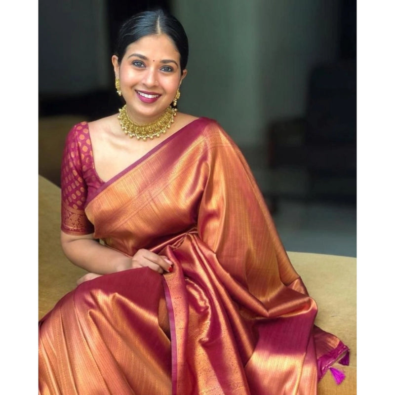 Mayawye Women's Silk Printed Saree With Unstitched Blouse 5.5Mtr (Maroon)